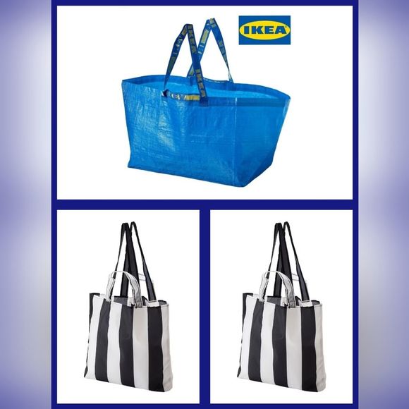 IKEA Other - Set of 3 IKEA Bags 1 19-Gallon Blue Frakta & 2 Skyne White & Black Stripes